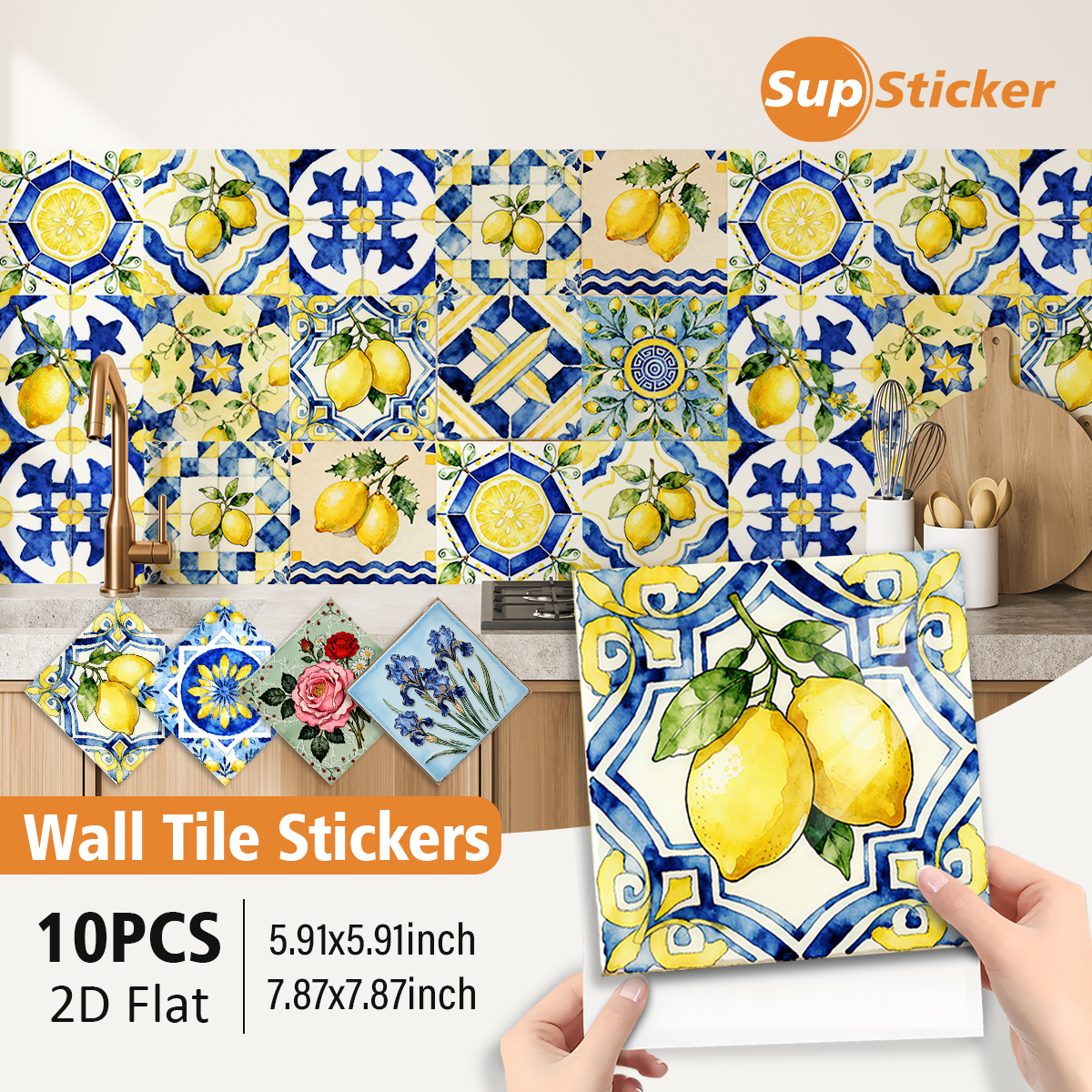 Commercial Kitchen Wall - Floral Lemon Peel & Stick Wall
