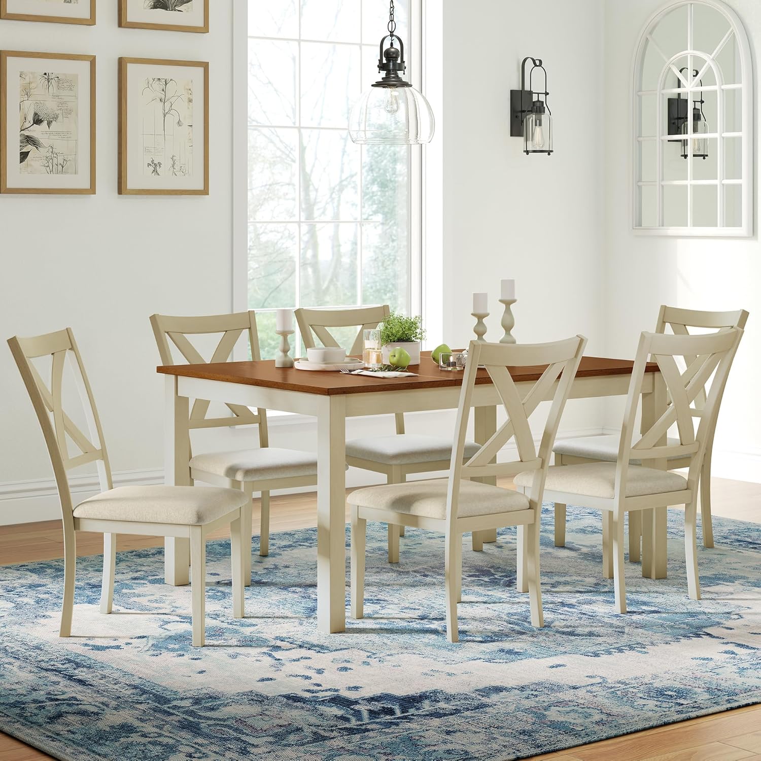 Commercial Kitchen Bench - 7-Piece Solid Wood Dining Table Set