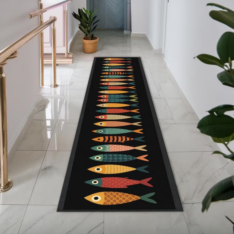 Commercial Kitchen Floor - 2D Fish-shaped Running Track Carpet Colorful