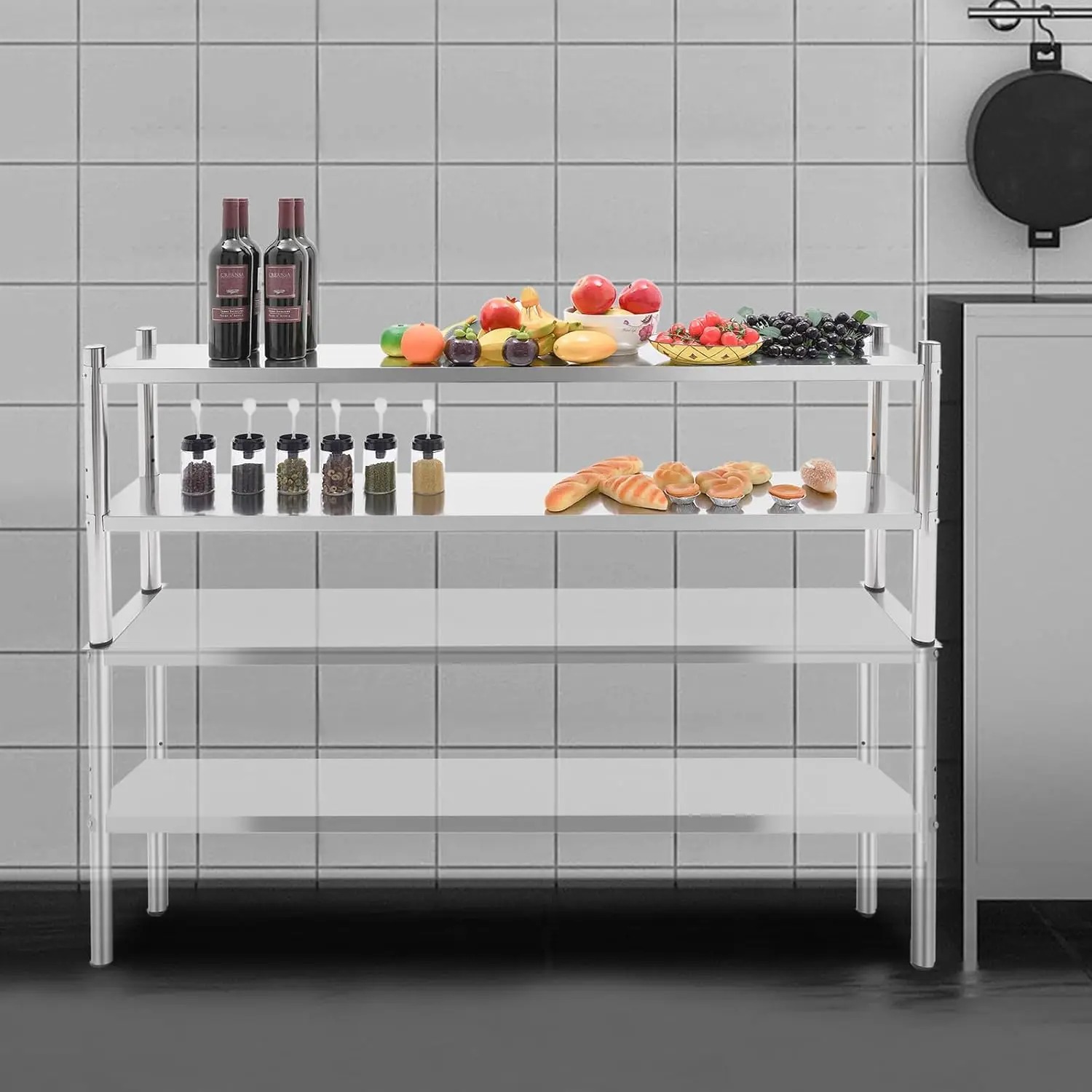 Stainless Steel Double Tier Ov – Commercial Kitchen Prep Table With Storage recenzja i cena