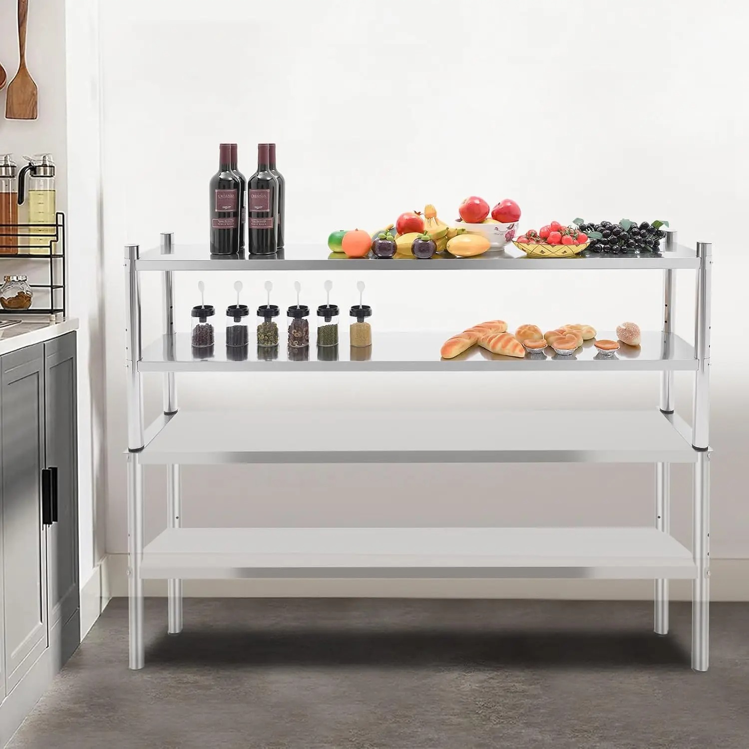 Stainless Steel Double Tier Ov – Commercial Kitchen Prep Table With Storage recenzja i cena
