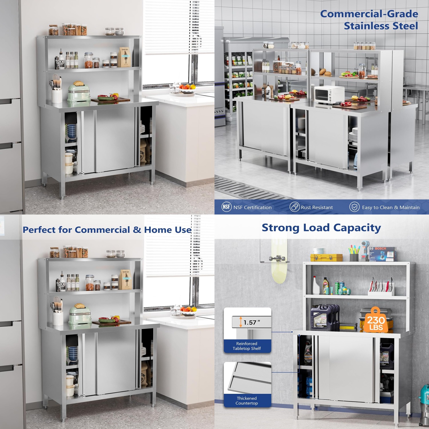 Stainless Steel Work Table 39x – Commercial Kitchen Prep Table With Storage recenzja i cena