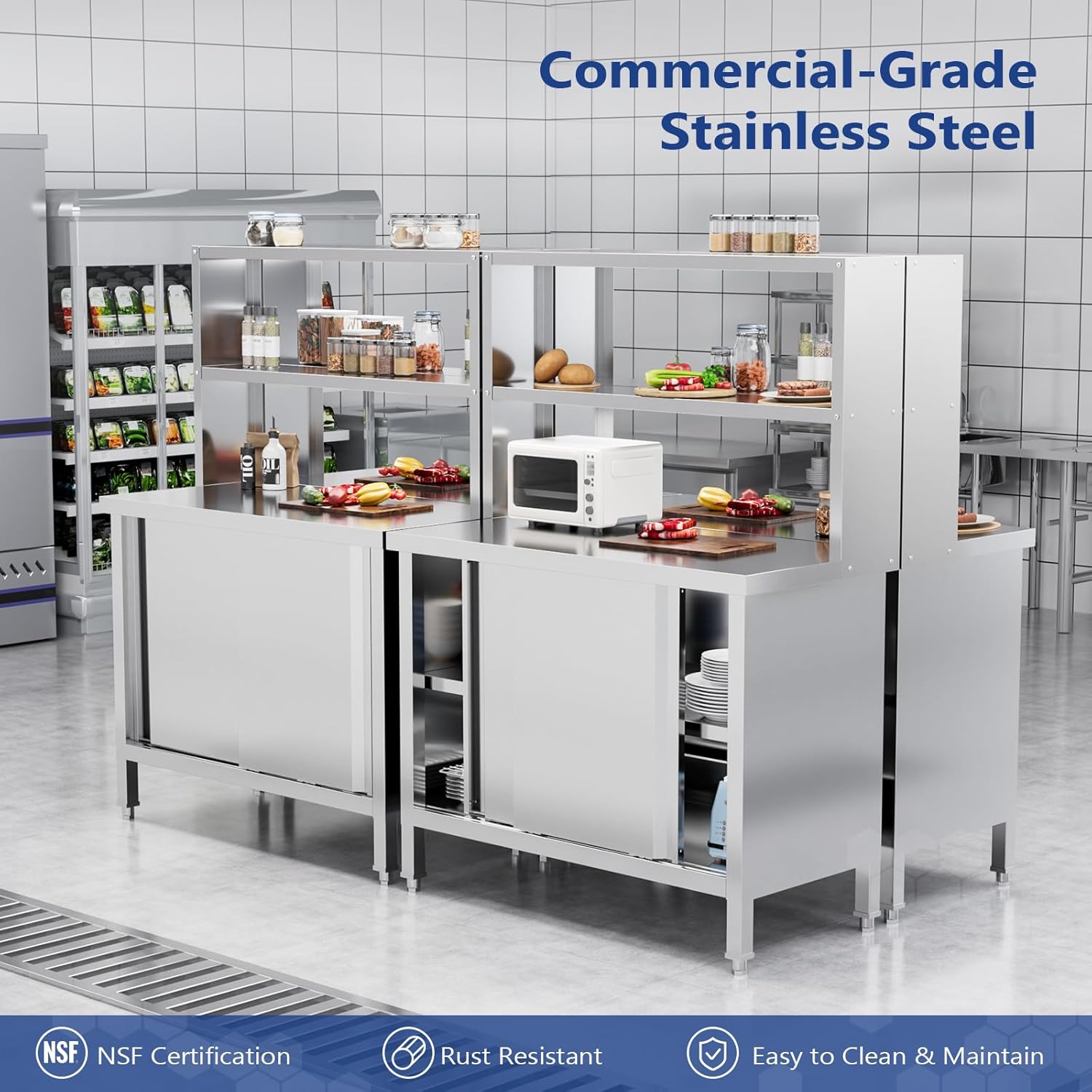 Stainless Steel Work Table 39x – Commercial Kitchen Prep Table With Storage recenzja i cena